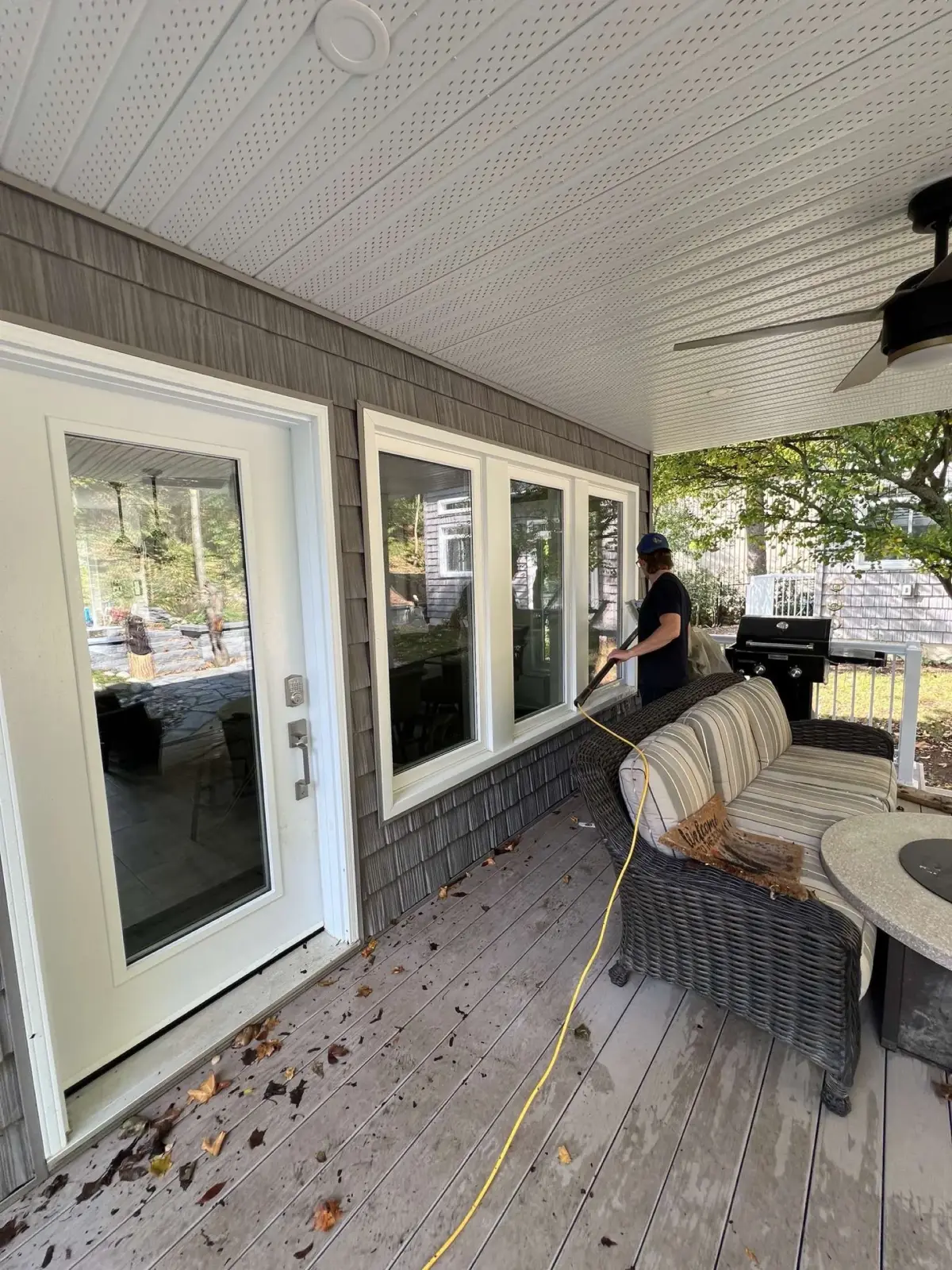 Professional window cleaning using water-fed pole in Waterloo Ontario